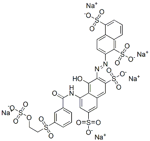 pentasodium 2-[[1-hydroxy-3,6-disulphonato-8-[[3-[[2-(sulphonatooxy)ethyl]sulphonyl]benzoyl]amino]-2-naphthyl]azo]naphthalene-1,5-disulphonate Struktur