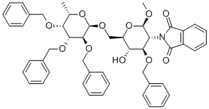 Methyl3-O-benzyl-6-O-(2,3,4-tri-O-benzyl-a-L-fucopyranosyl)-2-deoxy-2-phthalimido-b-D-glucopyranoside, 97242-86-9, 结构式
