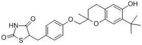 5-(4-(7-t-Butyl-6-hydroxy-2-methylchroman-2-ylmethoxy)benzyl)thiazolid ine-2,4-dione 化学構造式