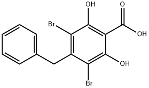 4-ベンジル-3,5-ジブロモ-2,6-ジヒドロキシ安息香酸 化学構造式