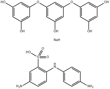 Benzenesulfonic acid, 5-amino-2-[(4-aminophenyl)amino]-, diazotized, coupled with 5,5'-[(5-hydroxy-1,3-phenylene)bis(oxy)]bis[1,3-benzenediol], sodium salt Structure