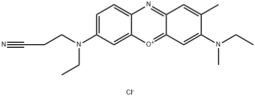 7-[(2-シアノエチル)エチルアミノ]-3-(エチルメチルアミノ)-2-メチルフェノキサジン-5-イウム・クロリド 化学構造式