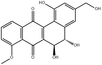 (+)-5,6-Dihydro-1,5,6-trihydroxy-3-(hydroxymethyl)-8-methoxybenzo[a]anthracene-7,12-dione 结构式