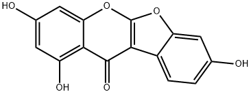 1,3,8-トリヒドロキシ-11H-ベンゾフロ[2,3-b][1]ベンゾピラン-11-オン 化学構造式