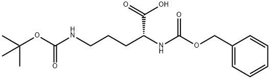 (R)-2-[(ベンジルオキシカルボニル)アミノ]-5-[(tert-ブチルオキシカルボニル)アミノ]ペンタン酸 化学構造式