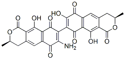 (3R,3'R)-7-アミノ-3,3',4,4'-テトラヒドロ-7',10,10'-トリヒドロキシ-3,3'-ジメチル[8,8'-ビ-1H-ナフト[2,3-c]ピラン]-1,1',6,6',9,9'-ヘキサオン 化学構造式