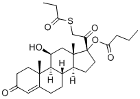 17α-(ブチリルオキシ)-11β-ヒドロキシ-21-(プロピオニルチオ)プレグナ-4-エン-3,20-ジオン 化学構造式