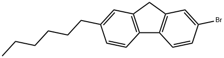 2-ブロモ-7-ヘキシル-9H-フルオレン 化学構造式