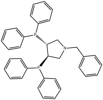 (+)-N-ベンジル-(3R,4R)-ビス(ジフェニルホスフィノ)ピロリジン 化学構造式