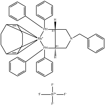 (+)-1-苄基-[(3R,4R)-双(二苯基膦)]吡咯烷(1,5-环辛二烯)四氟硼酸铑(I), 99143-48-3, 结构式