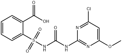 2-[[(4-クロロ-6-メトキシ-2-ピリミジニル)カルバモイル]スルファモイル]安息香酸 化学構造式