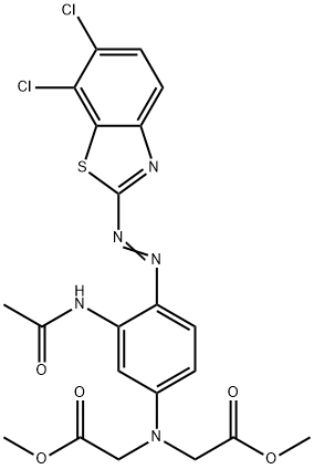 2,2'-[3-アセチルアミノ-4-(6,7-ジクロロベンゾチアゾール-2-イルアゾ)フェニルイミノ]ビス(酢酸メチル) 化学構造式