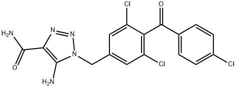 5-Amino-1-(3,5-dichloro-4-(4-chlorobenzoyl)benzyl)-1H-1,2,3-triazole-4-carboxamide Struktur