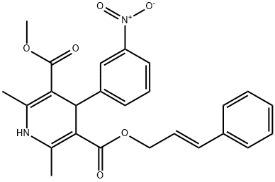 1,4-ジヒドロ-2,6-ジメチル-4-(3-ニトロフェニル)-3,5-ピリジンジカルボン酸3-メチル5-[(E)-3-フェニル-2-プロペニル] 化学構造式
