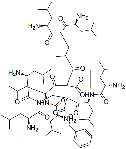 t-butoxycarbonylleucyl-leucyl-leucyl-leucyl-aminoisobutyryl-leucyl-leucyl-leucyl-leucyl-aminoisobutyric acid benzyl ester,99593-01-8,结构式