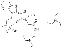 4-氧代-5-(3-(3-磺酰基)-2-(3H)-苯并噻唑烷)-2-硫代-3-噻唑烷乙酸三乙胺盐 结构式