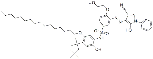 3-(3-Cyano-5-hydroxy-1-phenyl-1H-pyrazol-4-ylazo)-4-(2-methoxyethoxy)-N-[5-hexadecyloxy-2-hydroxy-4-(1,1,3,3-tetramethylbutyl)phenyl]benzenesulfonamide|