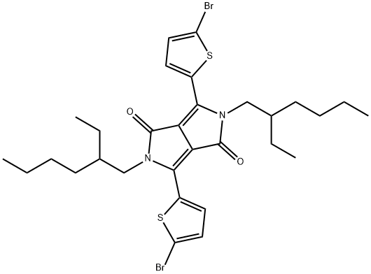 3,6-ビス(5-ブロモチオフェン-2-イル)-2,5-ビス(2-エチルヘキシル)ピロロ[3,4-C]ピロール-1,4(2H,5H)-ジオン 化学構造式