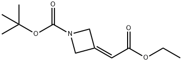 3-(2-乙氧基-2-氧代亚乙基)氮杂环丁烷-1-甲酸叔丁酯, 1002355-96-5, 结构式