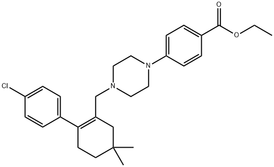 4-[4-[[2-(4-Chlorophenyl)-5,5-dimethyl-1-cyclohexen-1-yl]methyl]-1-piperazinyl]benzoic Acid Ethyl Ester Structure