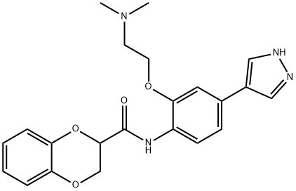 N-[2-[2-(Dimethylamino)ethoxy]-4-(1H-pyrazol-4-yl)phenyl]-2,3-dihydro-1,4-benzodioxin-2-carboxamide Struktur