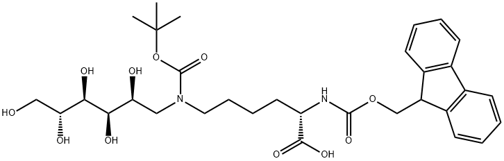 6-[tert-butoxycarbonyl-(2,3,4,5,6-pentahydroxy-hexyl)-amino]-2-(9H-fluoren-9-ylmethoxycarbonylamino)-hexanoic acid Structure