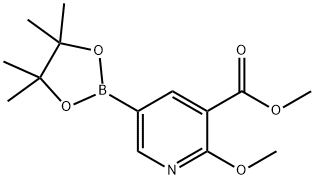 2-メトキシ-3-(カルボメトキシ)ピリジン-5-ボロン酸ピナコールエステル 化学構造式