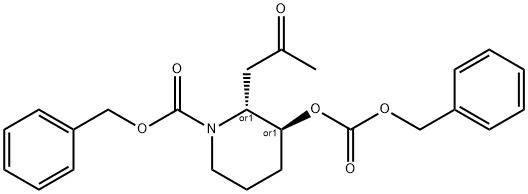 trans-N,O-Bis(benzyloxycarbonyl) 3-Hydroxy-2-(2-oxopropyl)piperidine Struktur
