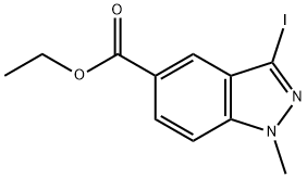 3-ヨード-1-メチル-1H-インダゾール-5-カルボン酸エチルエステル 化学構造式