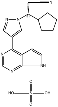 (BETAR)-BETA-环戊基-4-(7H-吡咯并[2,3-D]嘧啶-4-基)-1H-吡唑-1-丙腈硫酸盐, 1092939-16-6, 结构式