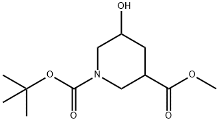 1-BOC-5-ヒドロキシピペリジン-3-カルボン酸メチル 化学構造式