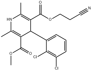 4-(2,3-Dichloro-phenyl)-2,6-dimethyl-1,4-dihydro-pyridine-3,5-dicarboxylic acid 3-(2-cyano-ethyl) ester 5-methyl ester Struktur