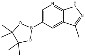 3-甲基-5-(四甲基-1,3,2-二氧杂硼杂环戊烷-2-基)-1H-吡唑并[3,4-B]吡啶, 1111637-76-3, 结构式