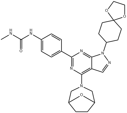 N-[4-[1-(1,4-Dioxaspiro[4.5]dec-8-yl)-4-(8-oxa-3-azabicyclo[3.2.1]oct-3-yl)-1H-pyrazolo[3,4-d]pyrimidin-6-yl]phenyl]-N'-methylurea|N-[4-[1-(1,4-二氧杂螺[4.5]癸烷-8-基)-4-(8-氧杂-3-氮杂双环[3.2.1]辛烷-3-基)-1H-吡唑并[3,4-D]嘧啶-6-基]苯基]-N'-甲基脲