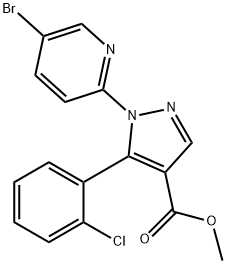 1-(5-ブロモピリジン-2-イル)-5-(2-クロロフェニル)ピラゾール-4-カルボン酸メチル 化学構造式