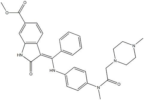 2,3-二氢-3-[[[4-[甲基[2-(4-甲基-1-哌嗪基)乙酰基]氨基]苯基]氨基]苯基亚甲基]-2-氧代-1H-吲哚-6-甲酸甲酯,1160294-26-7,结构式