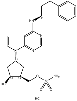 Sulfamic acid [(1S,2S,4R)-4-[4-[[(1S)-2,3-dihydro-1H-inden-1-yl]amino]-7H-pyrrolo[2,3-d]pyrimidin-7-yl]-2-hydroxycyclopentyl]methyl ester hydrochloride Struktur