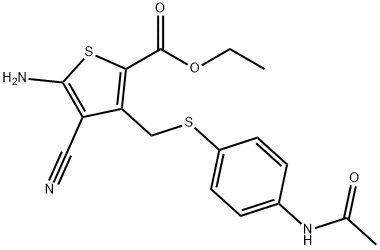 3-[[[4-(Acetylamino)phenyl]thio]methyl]-5-amino-4-cyano-2-thiophenecarboxylic acid ethyl ester Structure