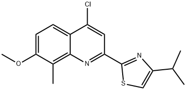 Quinoline, 4-chloro-7-methoxy-8-methyl-2-[4-(1-methylethyl)-2-thiazolyl]- Structure