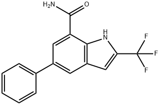 5-フェニル-2-(トリフルオロメチル)-1H-インドール-7-カルボキサミド 化学構造式