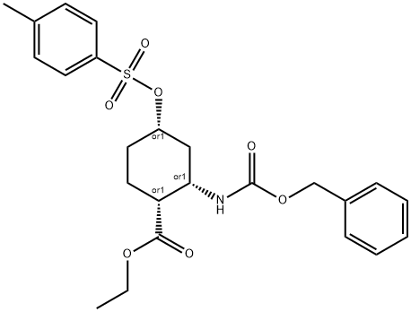 (1R*,2S*,4S*)-2-Benzyloxycarbonylamino-4-(toluene-4-sulfonyloxy)-cyclohexanecarboxylic acid ethyl ester Struktur