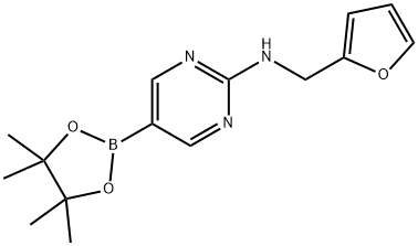 2-(フラン-2-イルメチルアミノ)ピリミジン-5-ボロン酸ピナコールエステル 化学構造式
