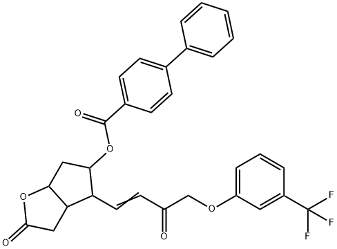 [1,1'-Biphenyl]-4-carboxylic acid hexahydro-2-oxo-4-[3-oxo-4-[3-(trifluoromethyl)phenoxy]-1-buten-1-yl]-2H-cyclopenta[b]furan-5-yl ester Struktur