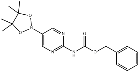2-CBZ-アミノピリミジン-5-ボロン酸ピナコールエステル 化学構造式