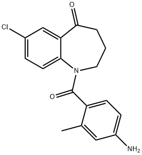 1,2,3,4-テトラヒドロ-1-(4-アミノ-2-メチルベンゾイル)-7-クロロ-5H-1-ベンズアゼピン-5-オン 化学構造式