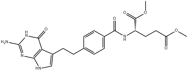 N-[4-[2-(2-氨基-4,7-二氢-4-氧代-3H-吡咯并[2,3-D]嘧啶-5-基)乙基]苯甲酰基]-L-谷氨酸 1,5-二甲酯 结构式