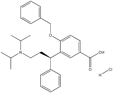 Benzoic acid, 3-[(1R)-3-[bis(1-methylethyl)amino]-1-phenylpropyl]-4-(phenylmethoxy)-, hydrochloride Struktur
