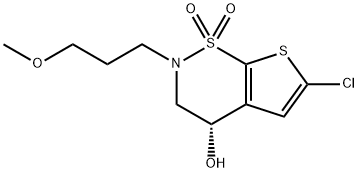 (4S)-6-クロロ-3,4-ジヒドロ-2-(3-メトキシプロピル)-2H-チエノ[3,2-E]-1,2-チアジン-4-オール1,1-ジオキシド 化学構造式