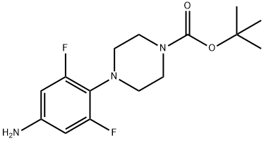 4-(4-アミノ-2,6-ジフルオロフェニル)ピペラジン, N1-BOC保護 化学構造式