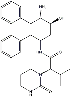 (S)-N-[(2S,4S,5S)-5-Amino-4-hydroxy-1,6-diphenylhexan-2-yl]-3-methyl-2-(2-oxotetrahydropyrimidin-1(2H)-yl)butanamide Struktur